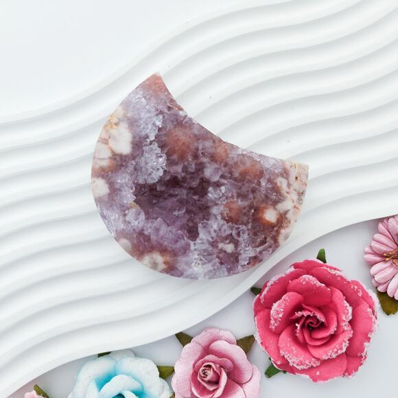 Top Quality Pink Amethyst Flower Agate Moon Crystal Carving